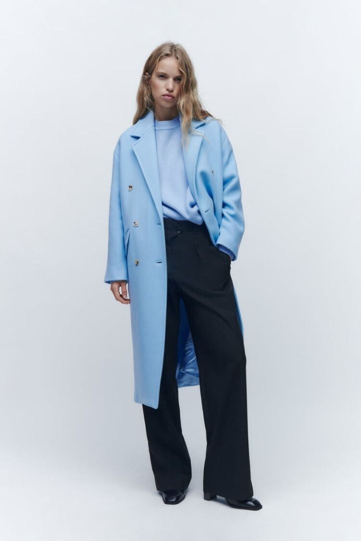 Zara Double Breasted Oversized Coat with 70 Manteco wool size S