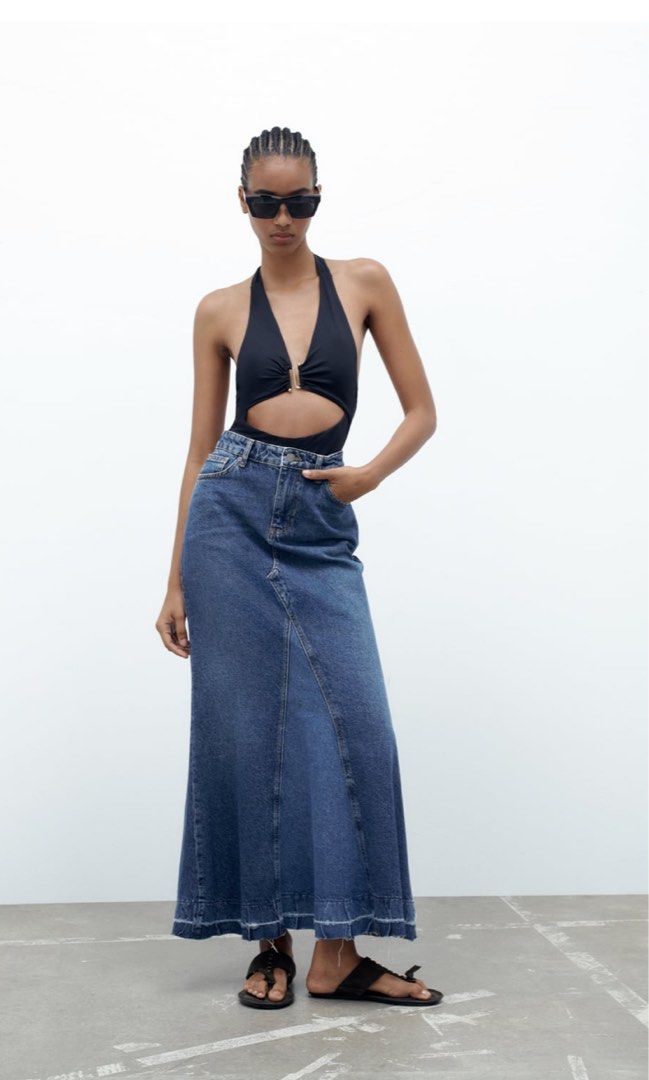 Plus size long denim skirts zara best sale