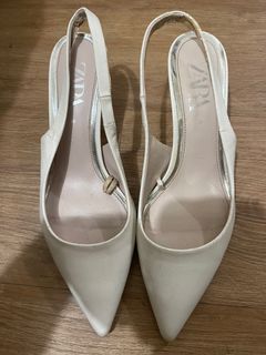 Zara Off-White Kitten Heel Sling-Back Shoes