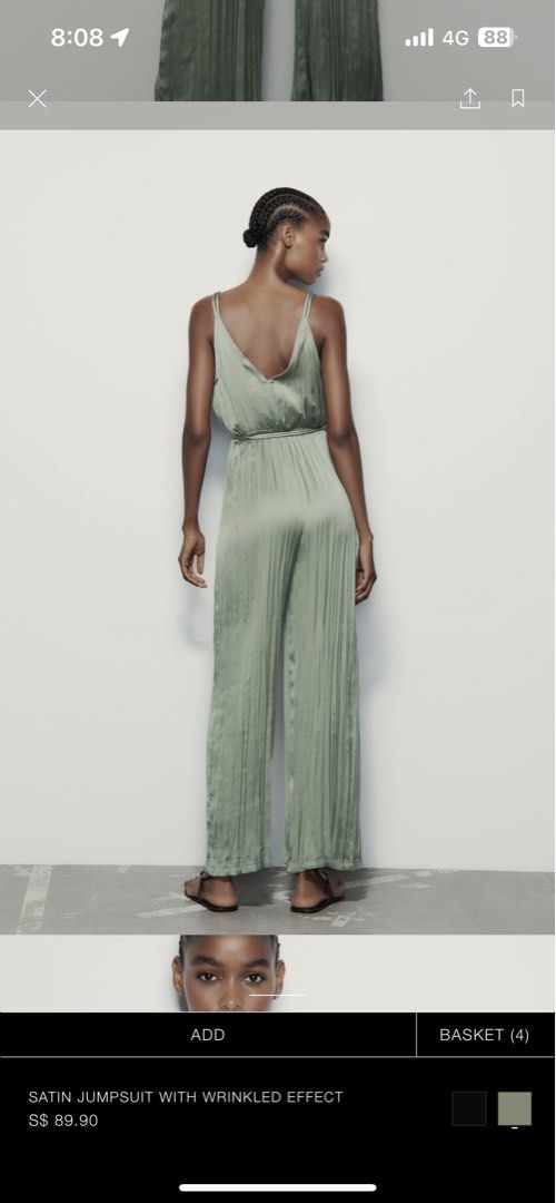 green emerald velvet dress Zara Basic Satin Green Lace Trim Side and Back Tie Jumpsuit- Size S  The  Saved Collection
