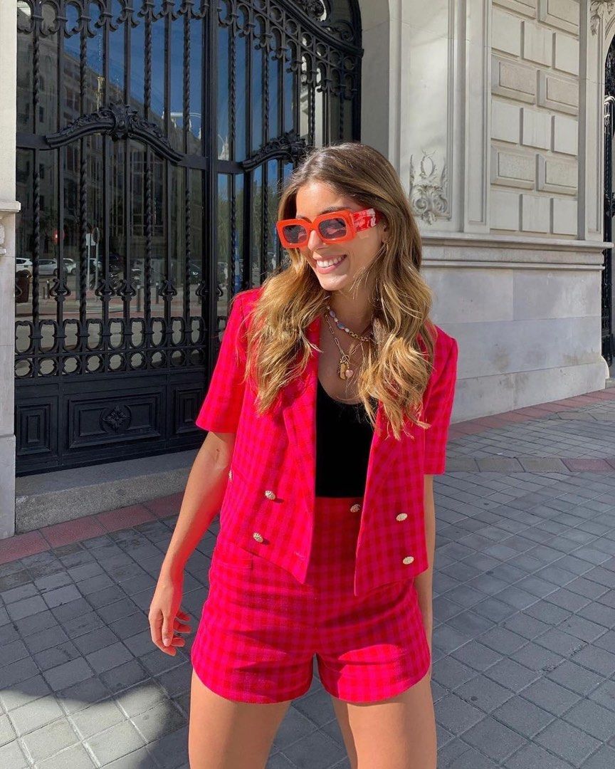 Gingham sales blazer zara
