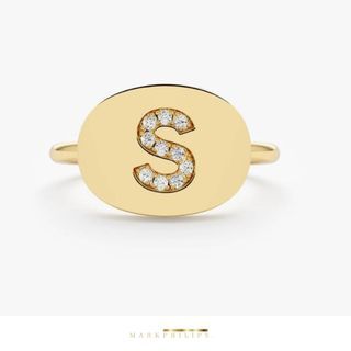 18k Diamond Signet Ring, Solid Gold, Pawnable