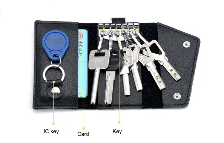 Leather Keychain Men Key Holder Organizer Pouch Split Car Key Wallet Women  Housekeeper Car Key Case Card Keys Pouch Bag