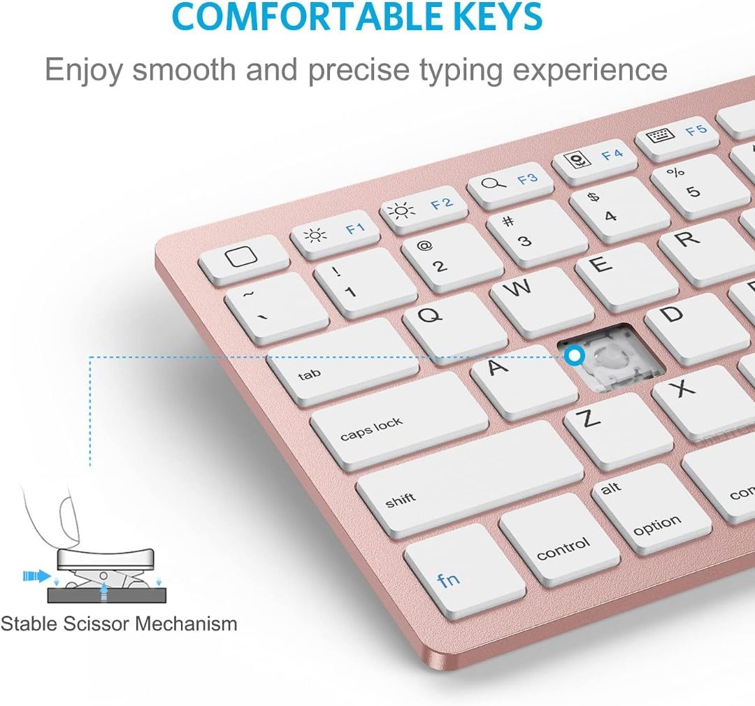 3023) OMOTON ULTRA-SLIM BLUETOOTH KEYBOARD COMPATIBLE WITH IPAD 10.2(9TH/  8TH/ 7TH GENERATION)/ 9.7, IPAD AIR 4TH GENERATION, IPAD PRO 11/12.9, IPAD  MINI, AND MORE BLUETOOTH ENABLED DEVICES, PINK GOLD, Computers & Tech