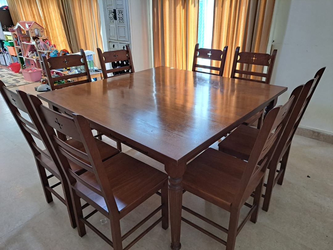 8 Seater Square Dining Table with 8 Chairs (Square Table + Chairs), Furniture & Home Living ...