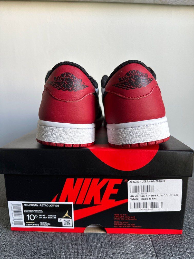 BN Air Jordan 1 Retro Low OG White Black Red Shoes Sneakers US10.5