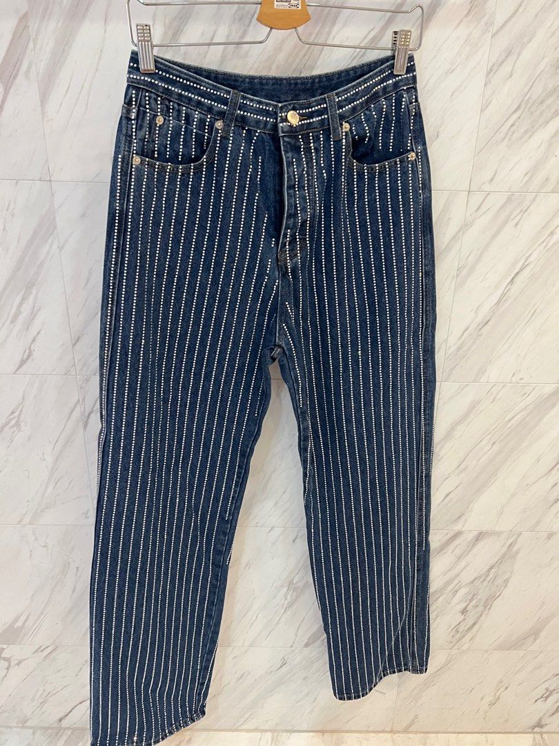 White striped jeans womens sale