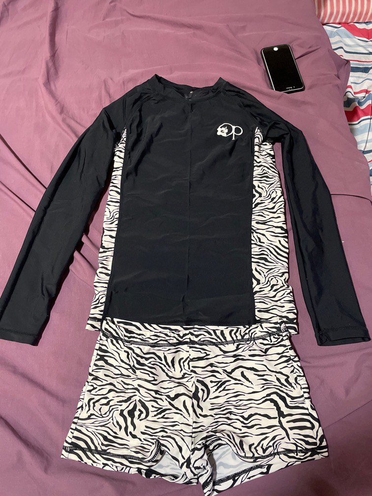 Animal print rash guard top and bottom with FREE on Carousell