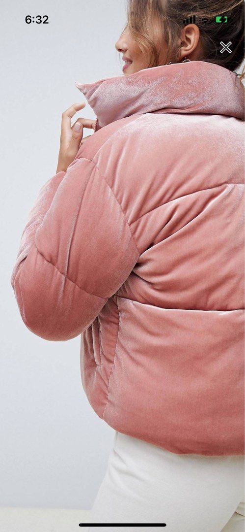 Asos pink puffer velvet winter jacket