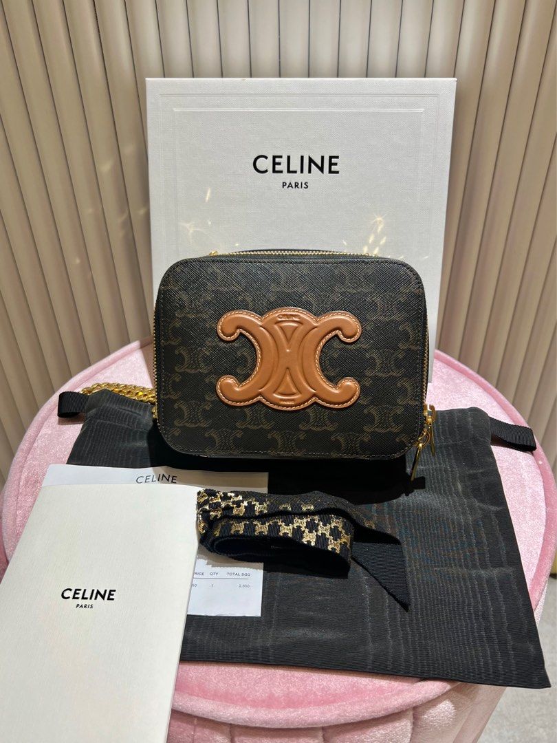 CELINE Triomphe WALLET ON STRAP CUIR TRIOMPHE IN SHINY CALFSKIN TAN
