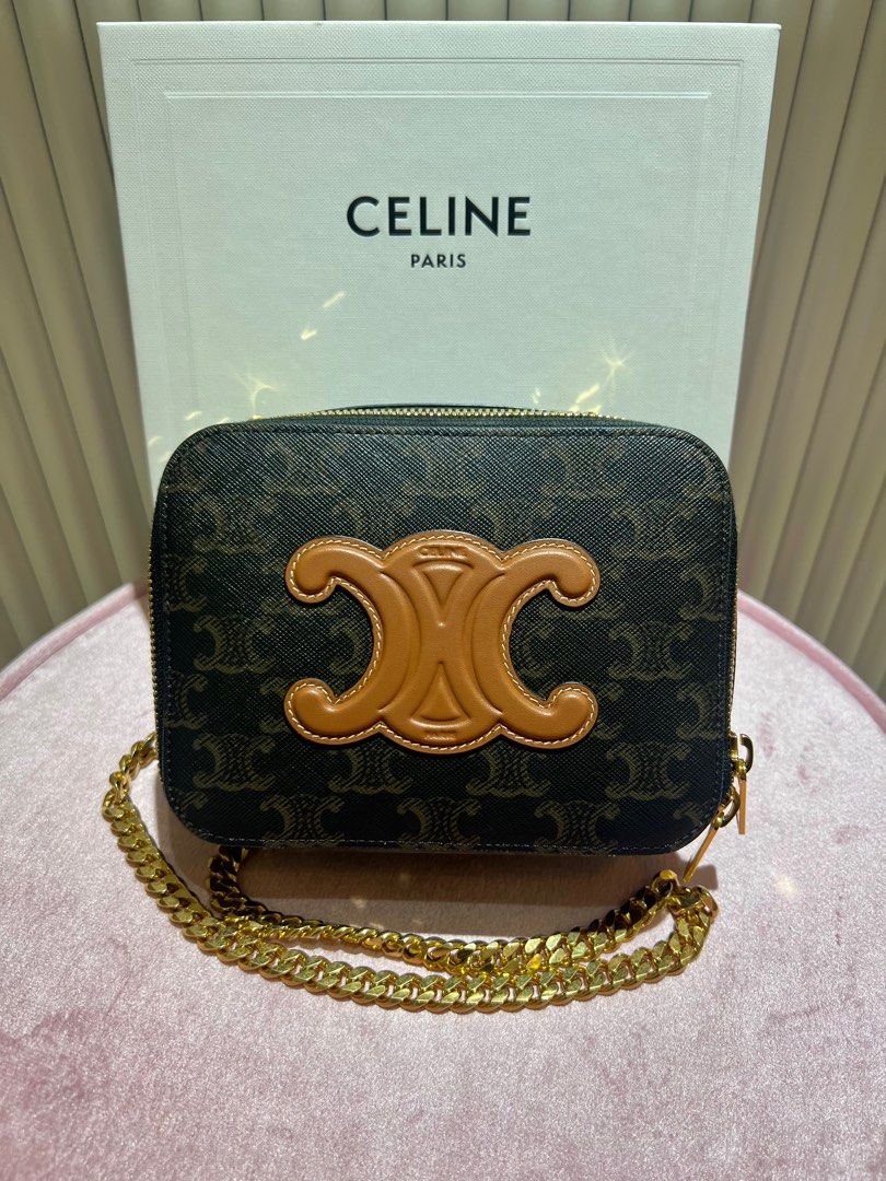 BRAND NEW AUTHENTIC CELINE WALLET ON STRAP CUIR TRIOMPHE IN RAFFIA EFFECT
