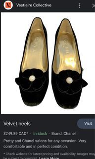 Authentic Chanel Flower Velvet Black Heels for Women’s Size 37