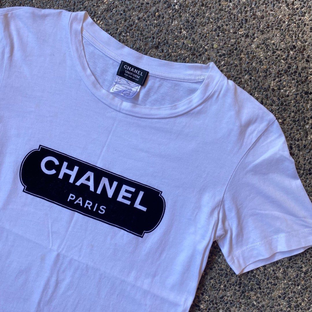 💫Authentic Chanel Uniform Gamuza Print T-shirt, Luxury, Apparel on  Carousell