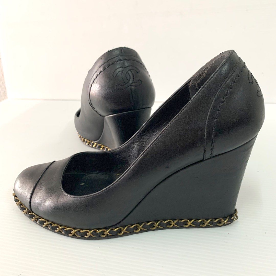 Authentic Chanel Leather Wedges Heels, Luxury, Sneakers & Footwear on  Carousell