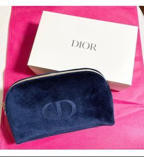 AUTHENTIC Dior navy blue velvet makeup pouch bag travel organizer