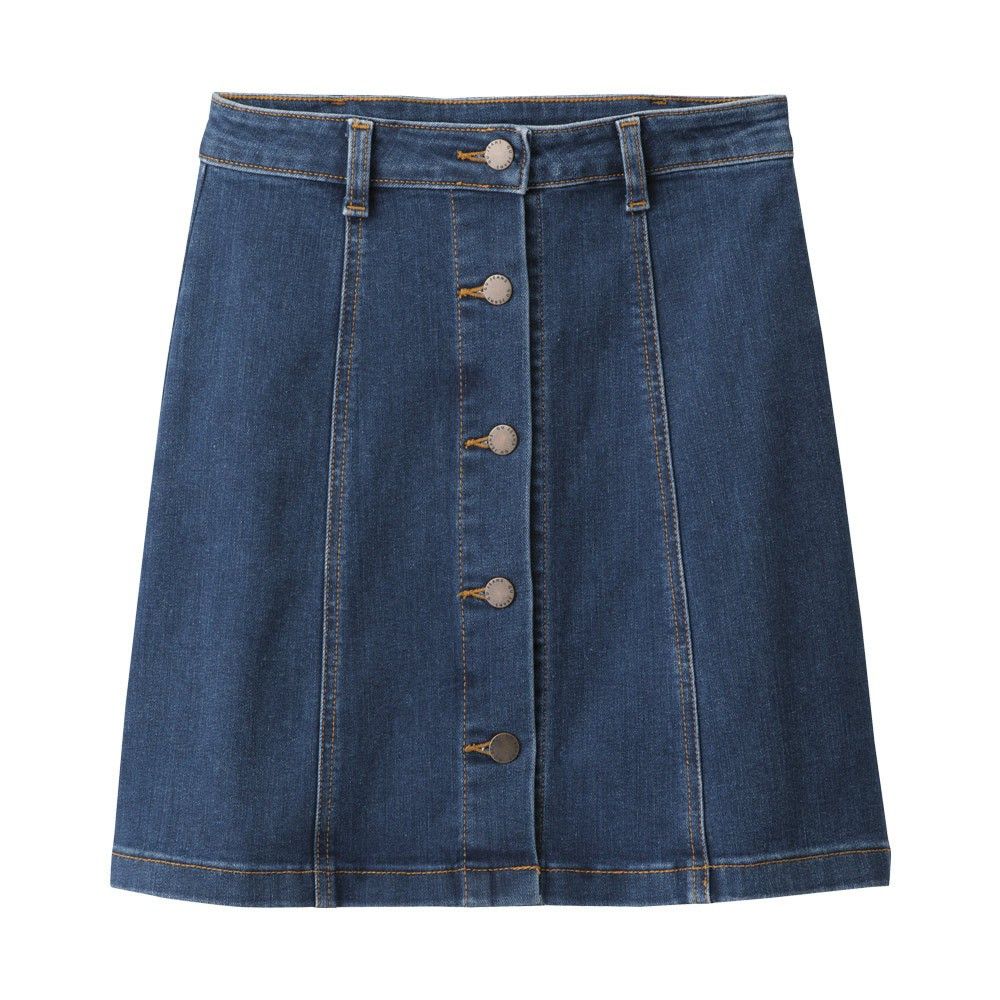 Authentic GU by Uniqlo denim front button skirt rok jeans kancing depan Fesyen Wanita Pakaian Wanita Gaun Rok di Carousell