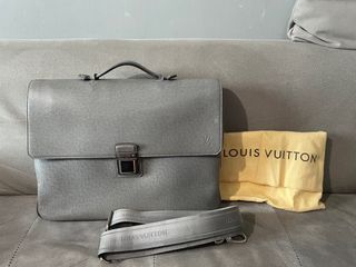 Louis Vuitton Louis Vuitton Vassili PM Gray Taiga Leather Briefcase