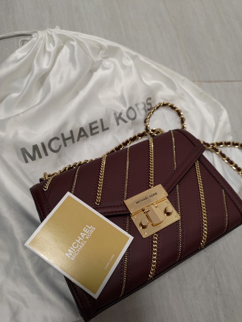Michael Kors, Bags, Michael Kors Flap Shoulder Bag White Mk Rose Gold  Pink Stripe