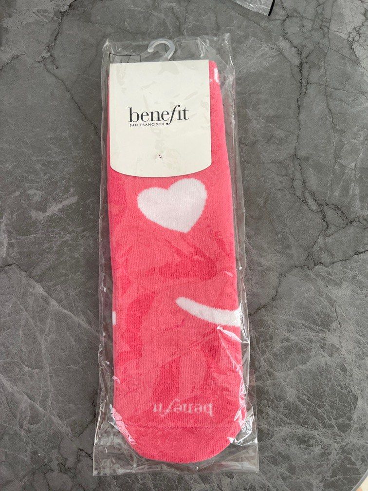 Benefit long pink socks, Women's Fashion, Watches & Accessories, Socks & Tights on Carousell