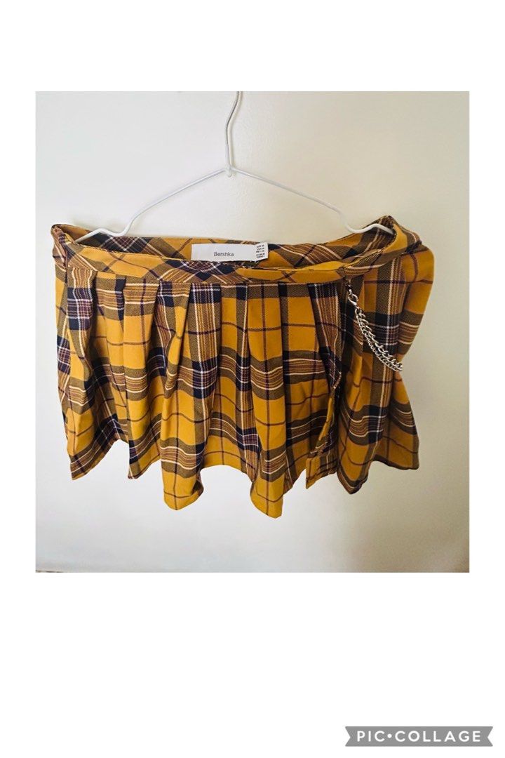 Bershka Plaid Yellow Skirt with chain Women s Fashion Bottoms Skirts on Carousell