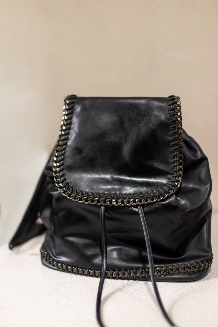Black leather Backpack with silver hardware detailing on Carousell