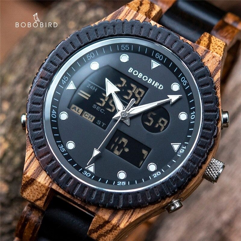BOBO BIRD Men s Watch Digital Wooden Man Watch Luminous Hand