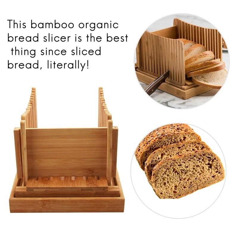 Bamboo Bread Slicer with Cutting Board Foldable Adjustable Bread Slicer For  Homemade Bread Loaf Cakes