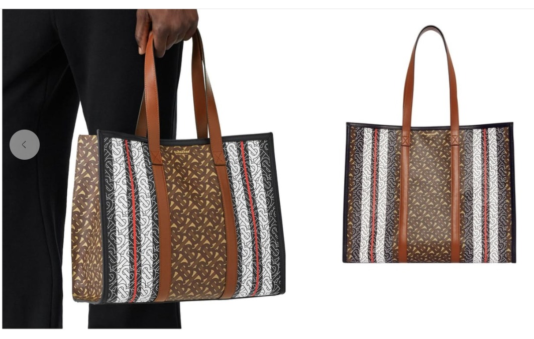 Burberry Monogram-Stripe E-Canvas Portrait Tote Bag Brown Multi