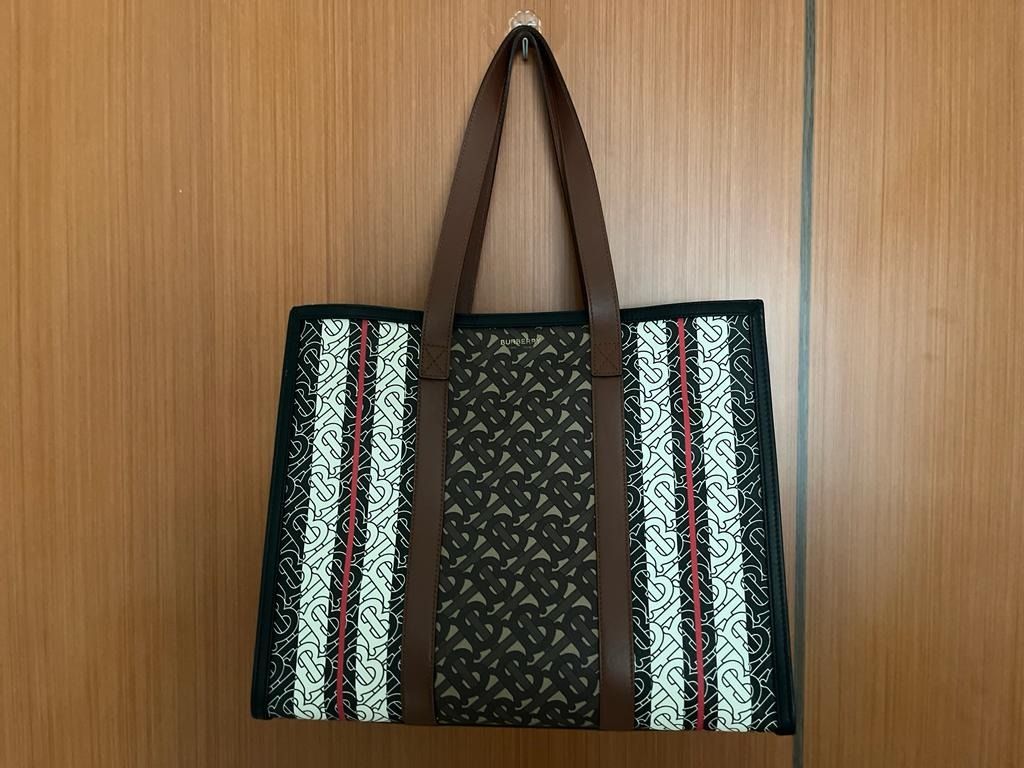 Burberry Large Monogram Stripe E-canvas Tote Bag