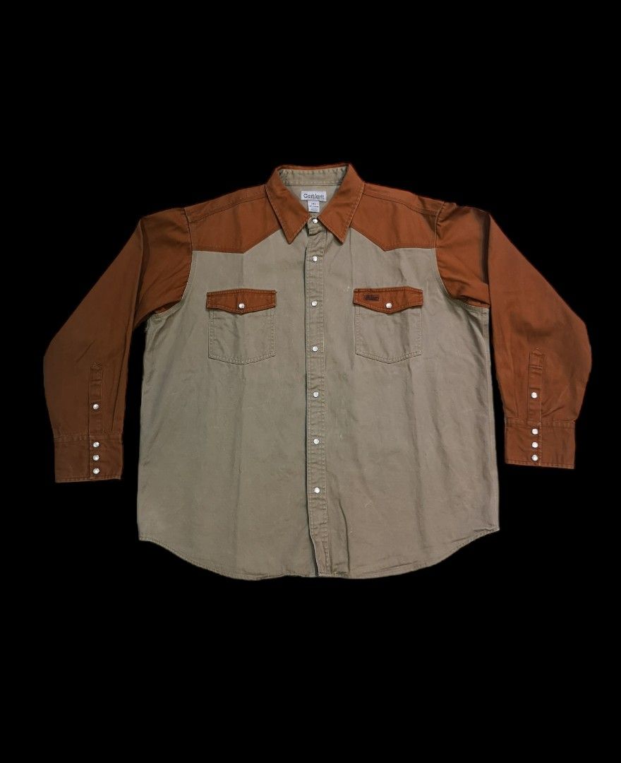 Carhartt Pearl Snap Shirt Khaki Heavy Twill Long Sleeve Work
