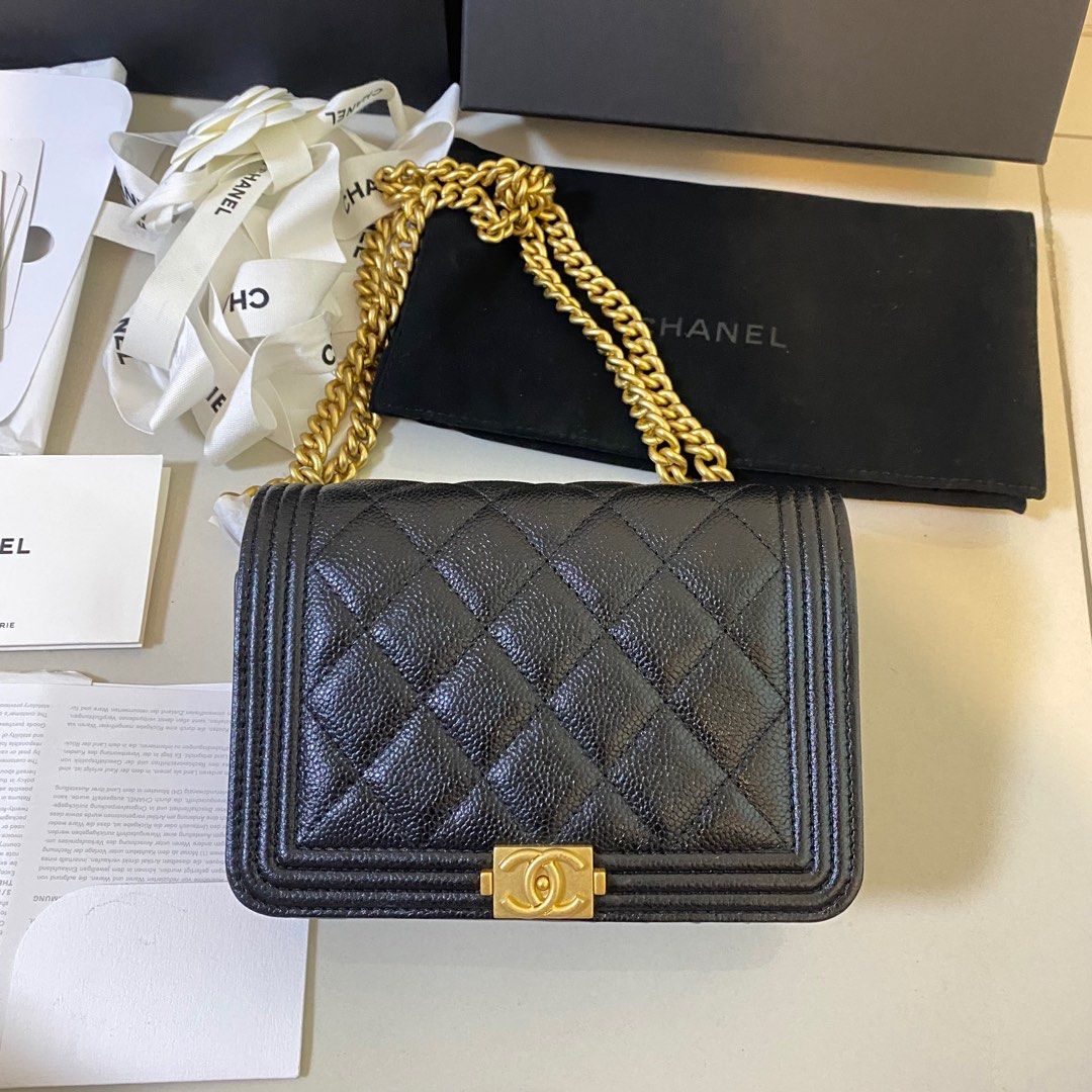Chanel Boy Wallet Clutch on Chain WOC Black GHW Luxury Bags