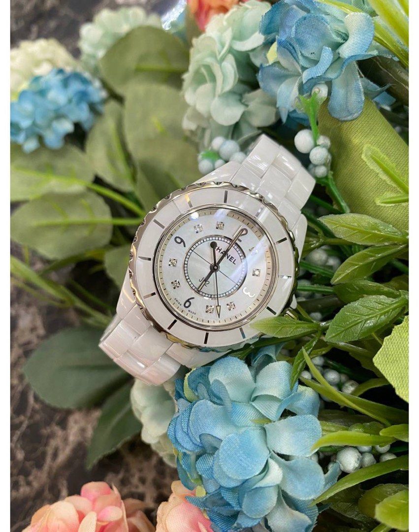 SOLD CHANEL J12 WHITE MOTHER OF PEARL WITH DIAMOND 33MM QUARTZ WOMEN S WATCH