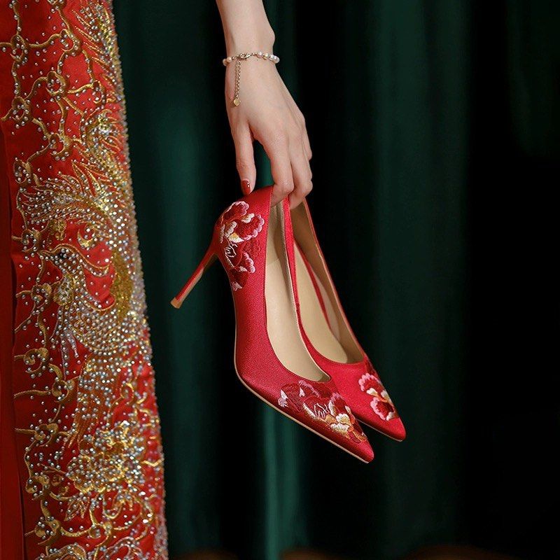 Red silk heels outlet
