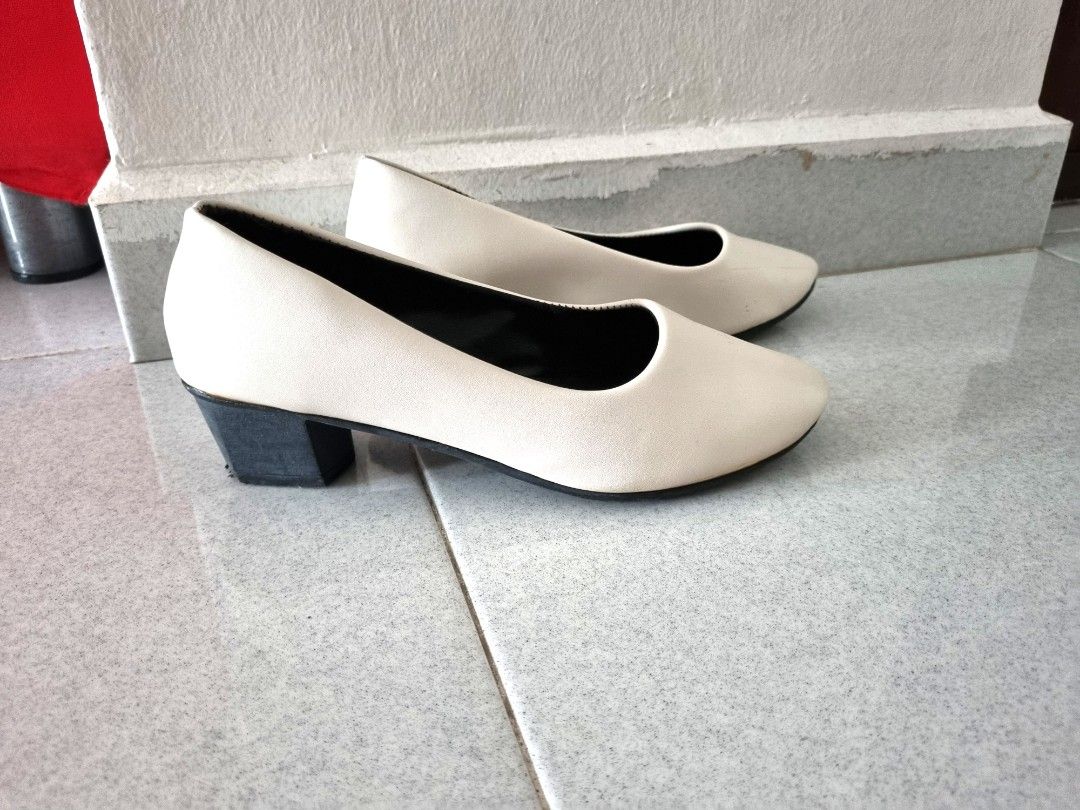 Classic white low heels