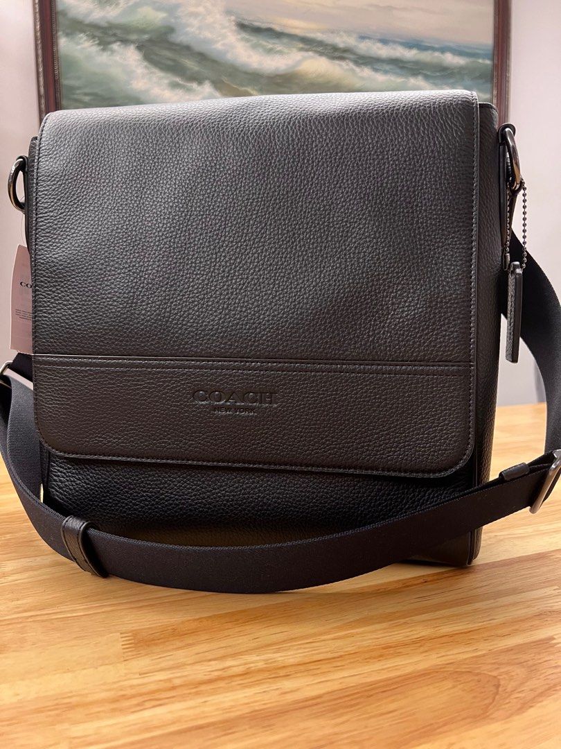 COACH HOUSTON MAP BAG F68015 4007 BLACK FULL LEATHER BLACK