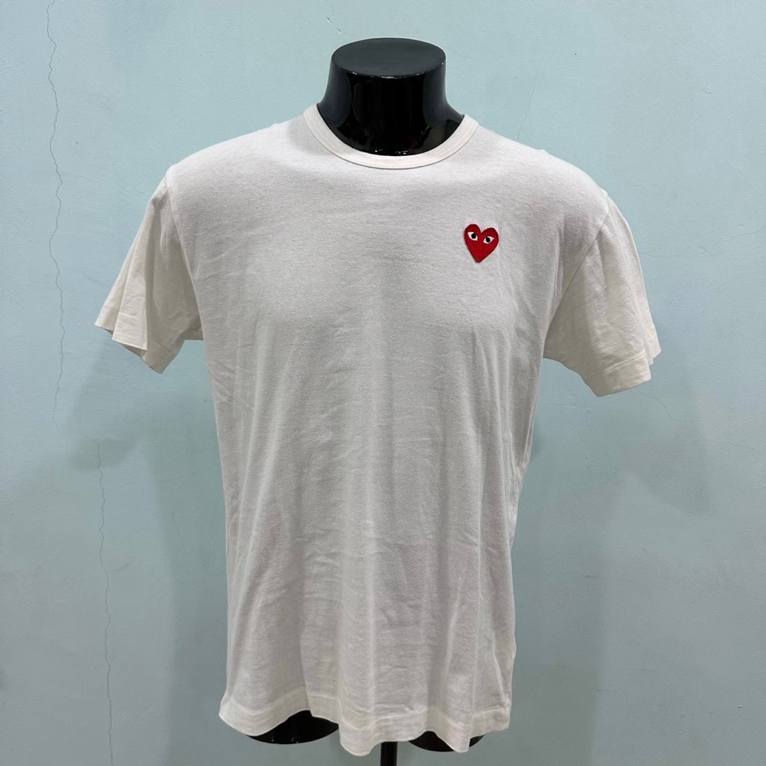 COMME DES GARCONS GARCONS CDG PLAY Men s T Shirt With Red Heart Emblem Filip Pagowski Designed Heart Motif Size XL White Men s Fashion Tops Sets Tshirts Polo Shirts on Carousell