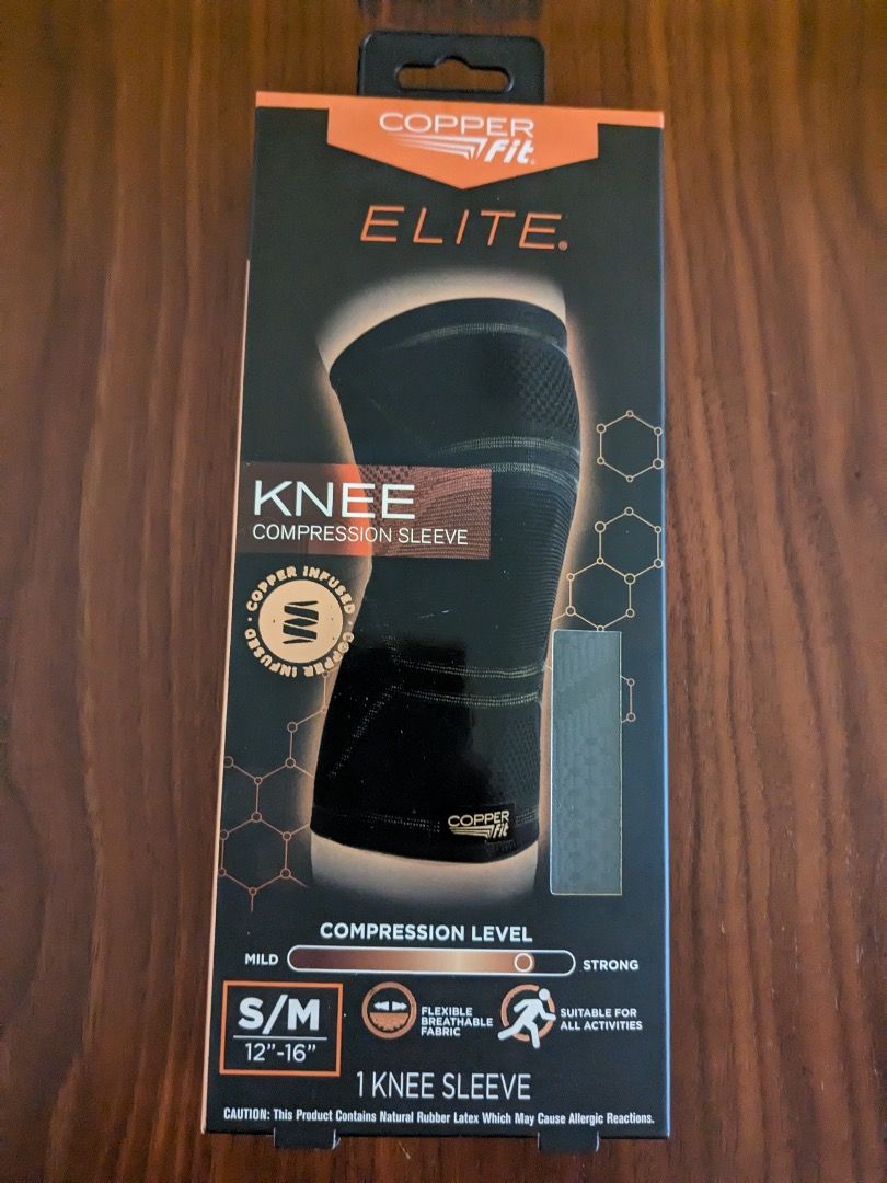 Copper Fit Elite Knee Sleeve  Relief Joint pain muscle stiffness sore  strain Size S/M: 12” - 16” (BRAND NEW), Health & Nutrition, Braces, Support  & Protection on Carousell