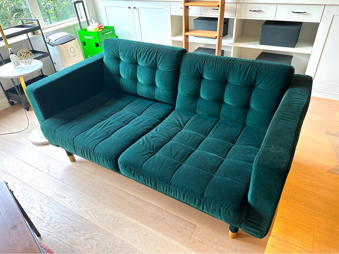 Dark Green Velvet Ikea Sofa, 傢俬＆家居, 傢俬, 梳化 Carousell