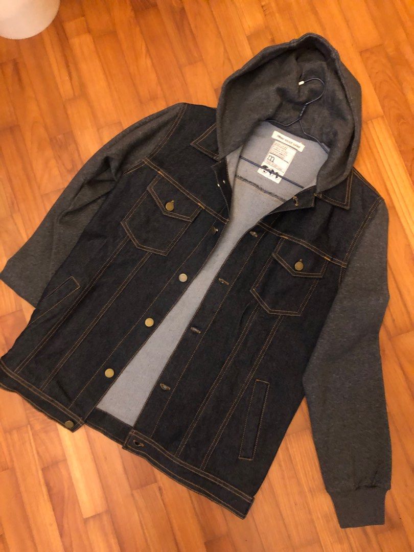 Mens denim jacket new arrivals and hoodie