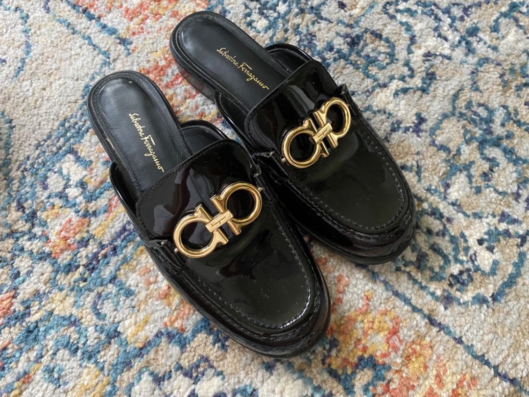 Ferragamo Patent Pump Mules 4.5D