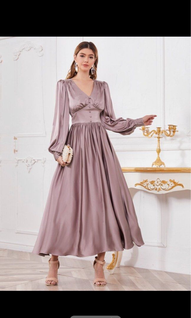 Dusty purple long dress sales