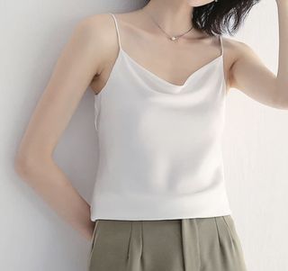 [Free shipping 2 items above] Luxmerrier Satin Cowl Neck Top (White)