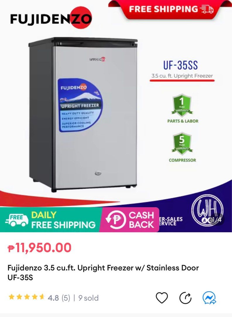 Fujidenzo 3.5 cu.ft. Upright Freezer UF35S, TV & Home Appliances