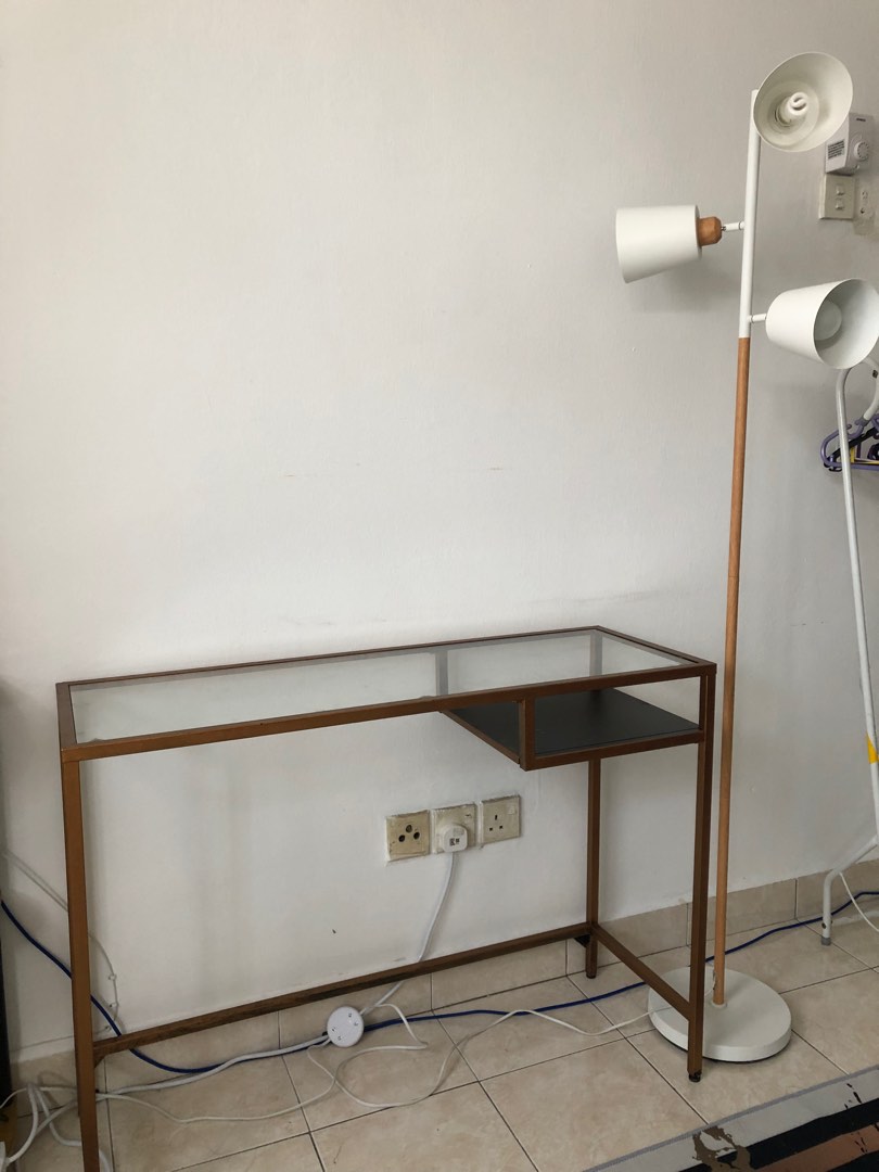 glass study table ikea & standing lamp, Furniture & Home Living