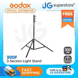 Godox 300F 3-Section Lightweight Aluminum 300CM Light Stand with 3kg Payload, Large Knobs and 1/4"-20 Male Threaded Tips for Studio Lights | JG Superstore