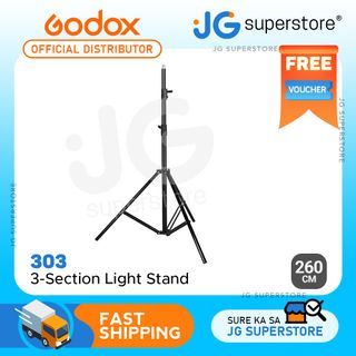 Godox 303 3-Section Aluminum 260CM Studio Light Stand with Spring Load Locking T-Knobs and Universal Spigot for Lighting Equipment | JG Superstore
