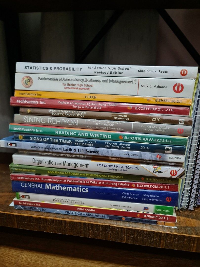 Grade 11 Abm books (Category: Textbooks) located in Muntinlupa City. Submitted by bmaxee (Listing ID 1250162110, Image 1). Description: 17 books 200 pesos per piece.