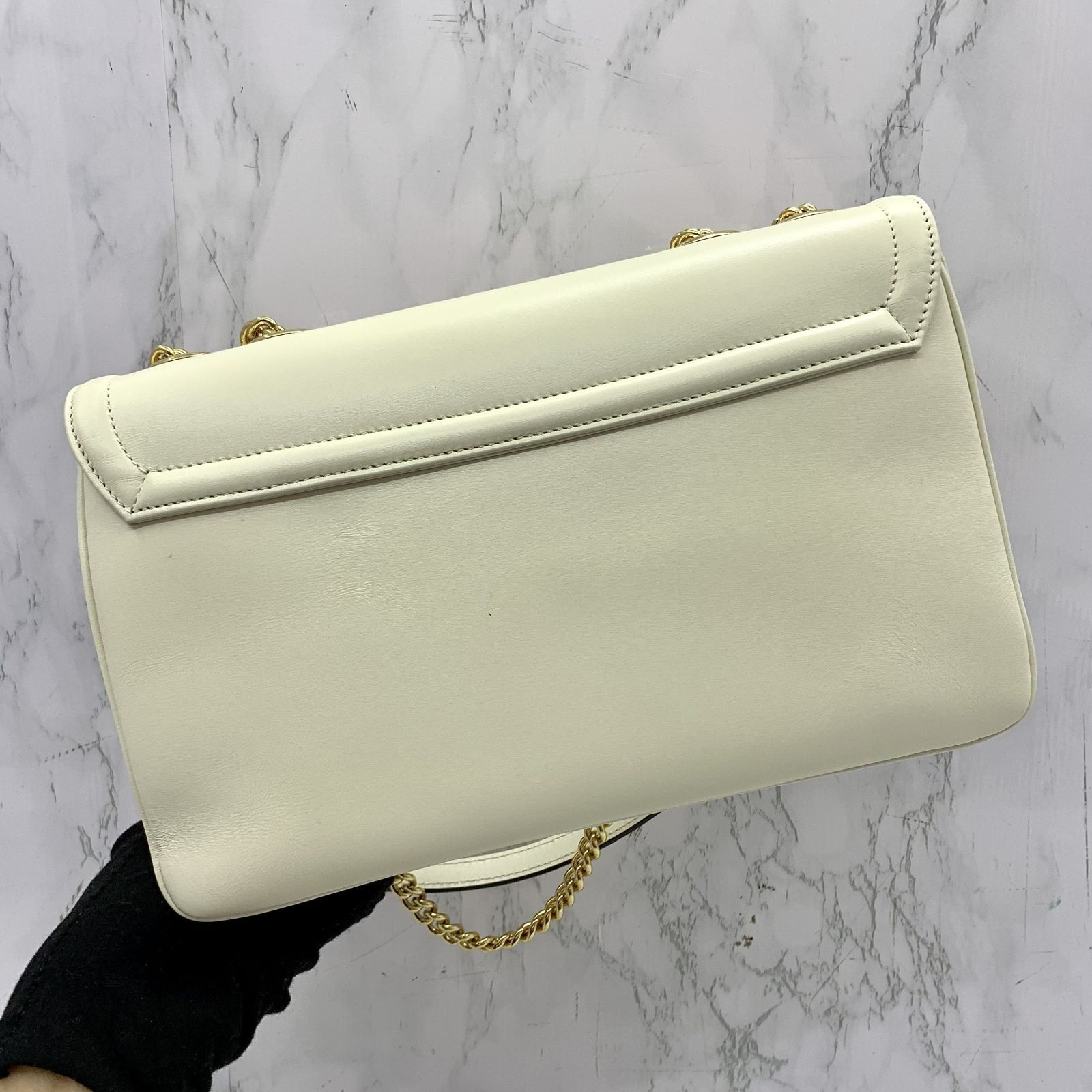 GUCCI 537241 WHITE LEATHER RAJAH GG SHOULDER BAG 237025439 KM