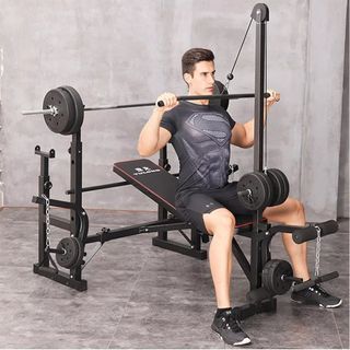 Gym equipment (bench,barbell,plates)