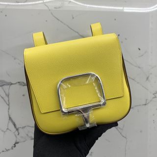 Brand New Hermes Clemence With Ostrich Jaune Citron Picotin 18 Nata in Phw